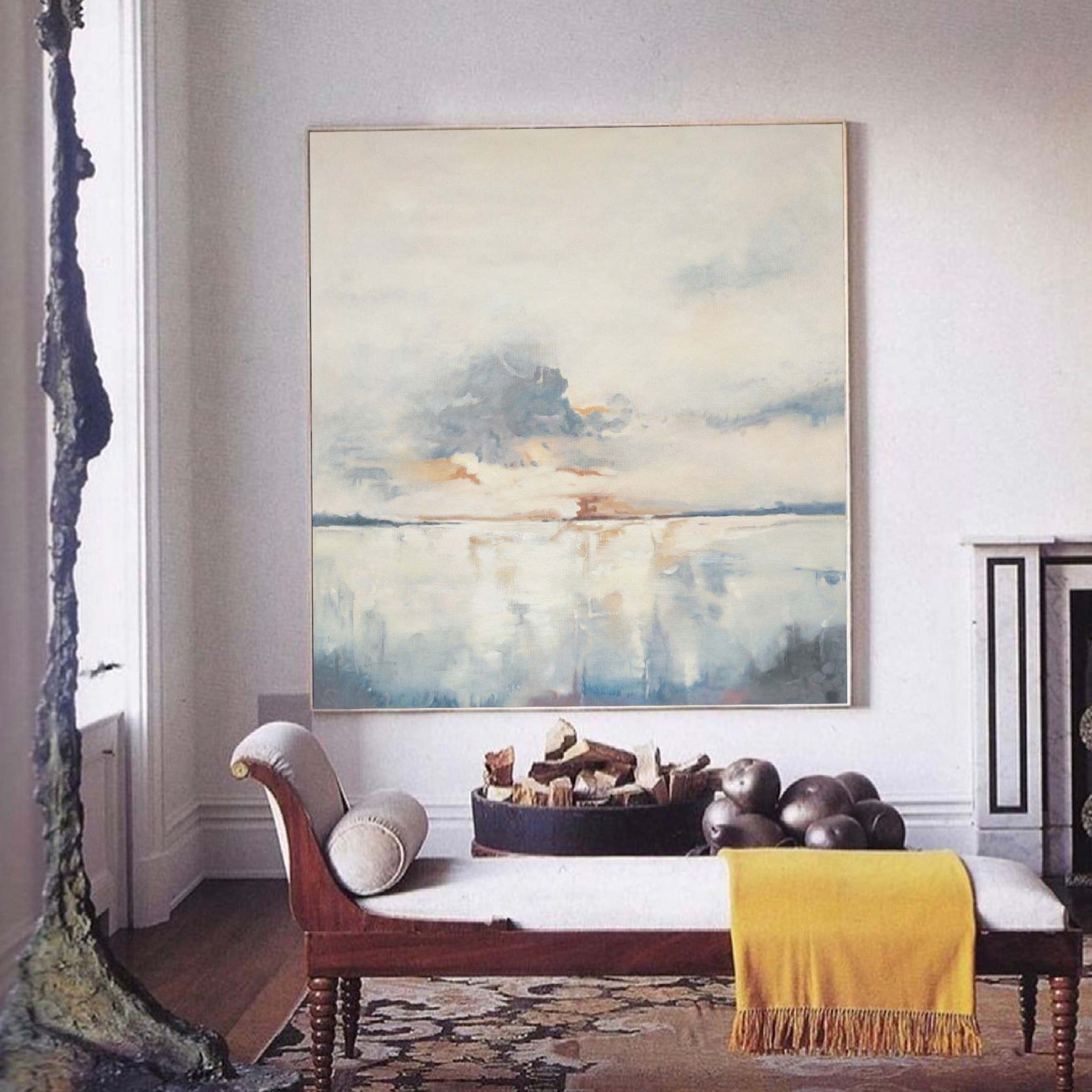 Serene Blue Coastal Horizon Abstract Wall Art