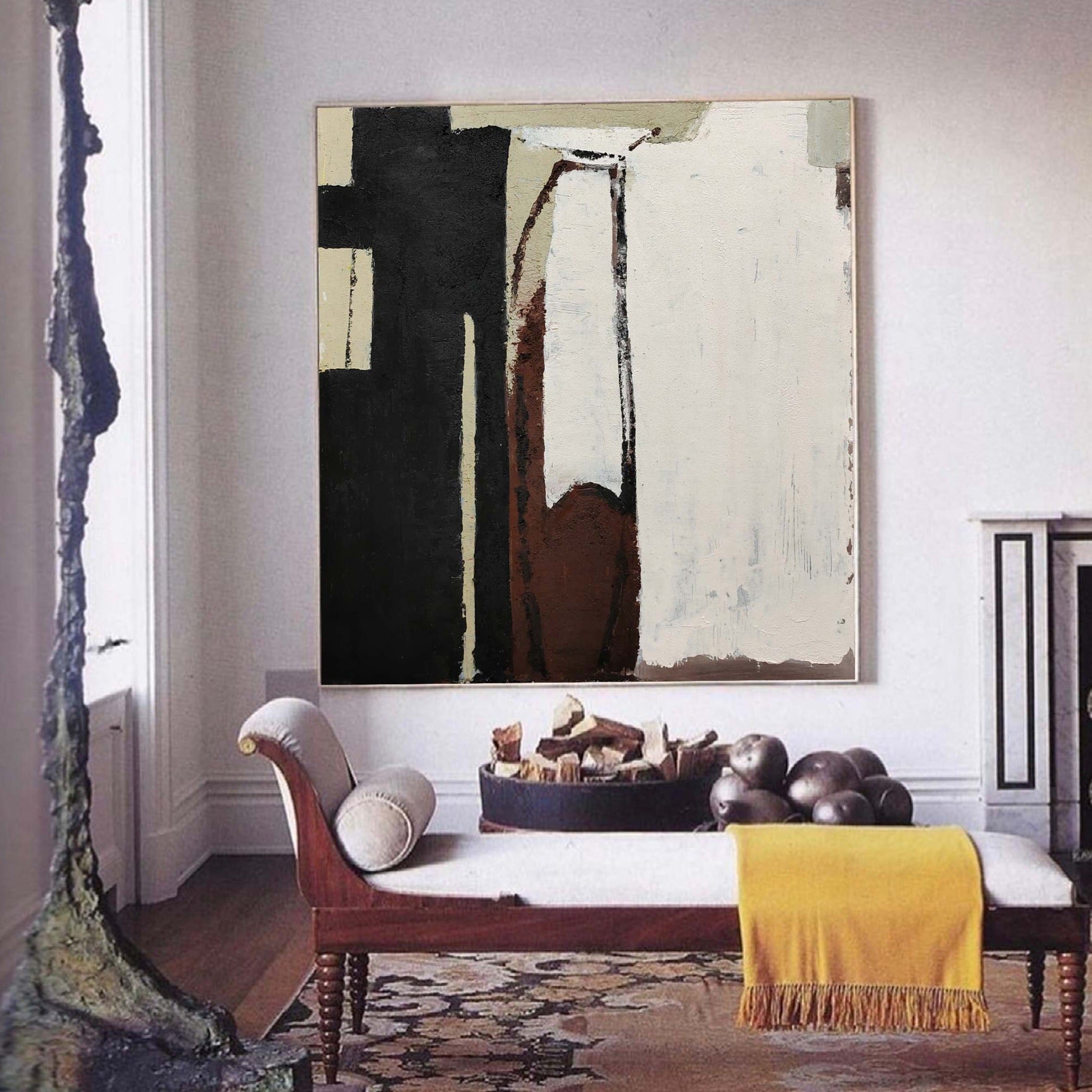 Neutral‑Tone Geometric Abstract Hand‑Painted Rough Textured Artwork