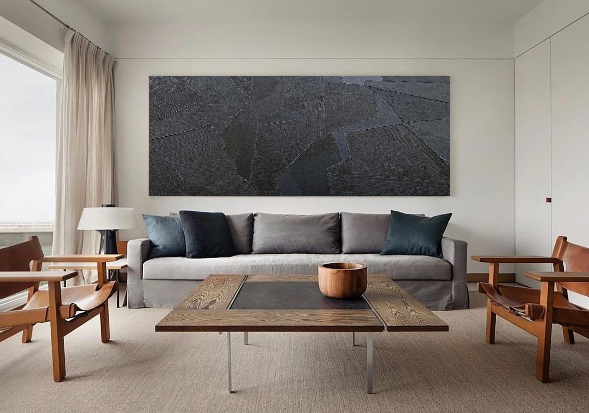 Dark Grey Geometric Textured Canvas Art