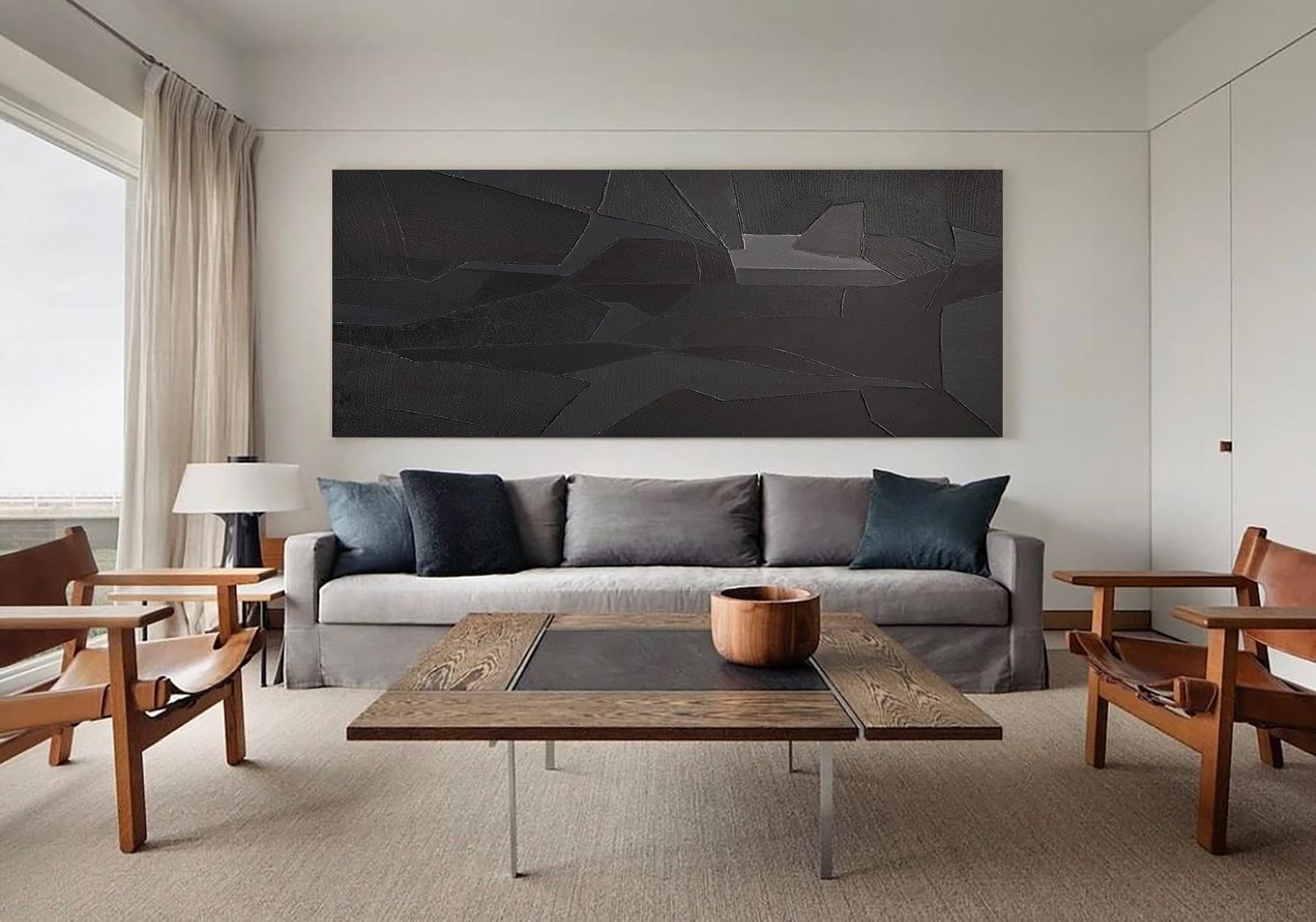 Dark Geometric Abstract Canvas Painting