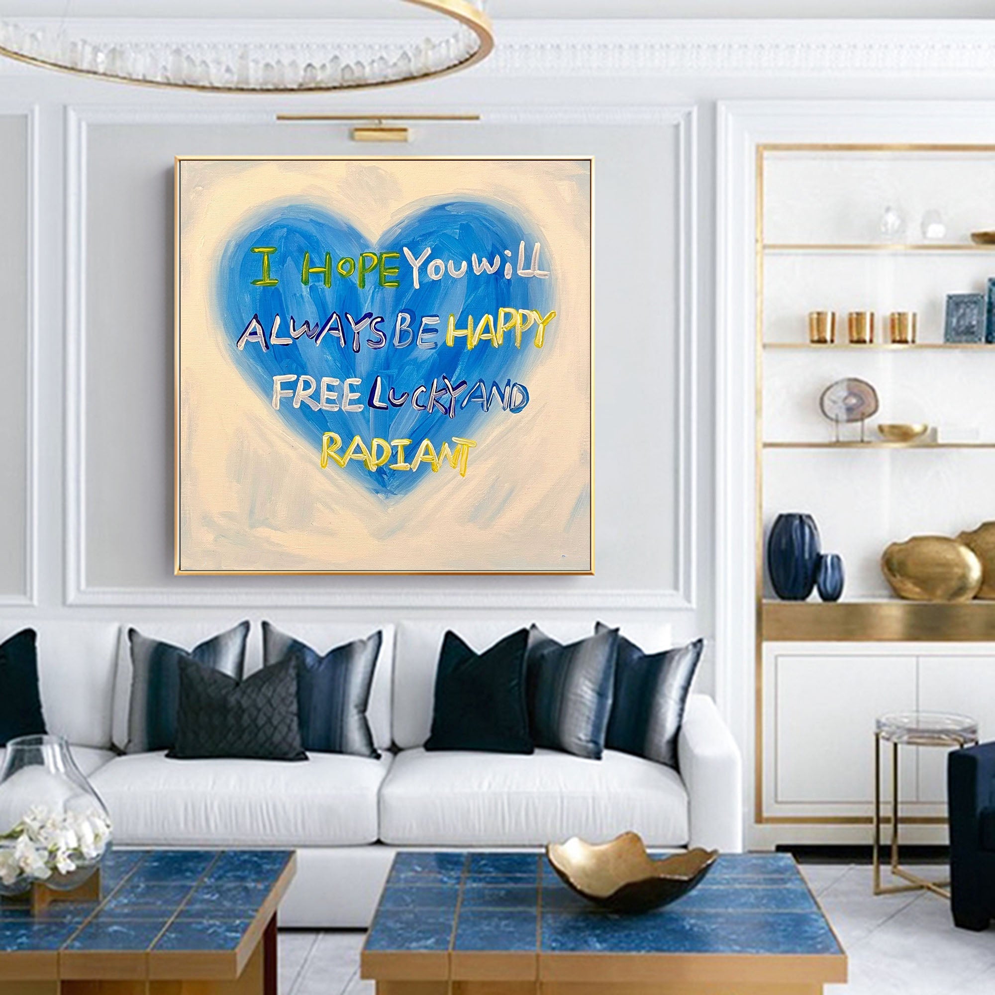 Wall Art Blue Heart Love Inspirational Quote