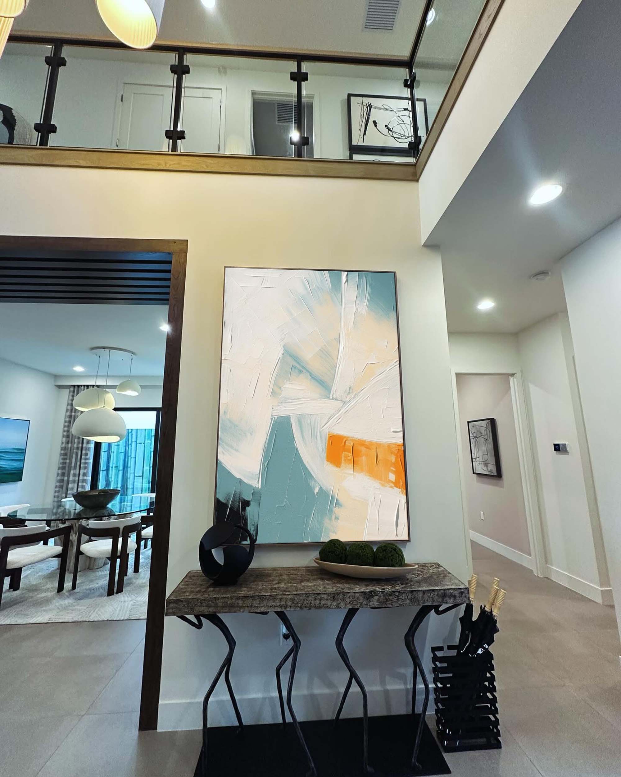 Wall Art Teal Orange Abstract Palette Knife