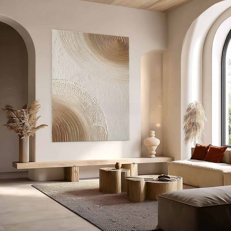 Wall Art Minimalist 3D Beige Dotted Abstract Flowing