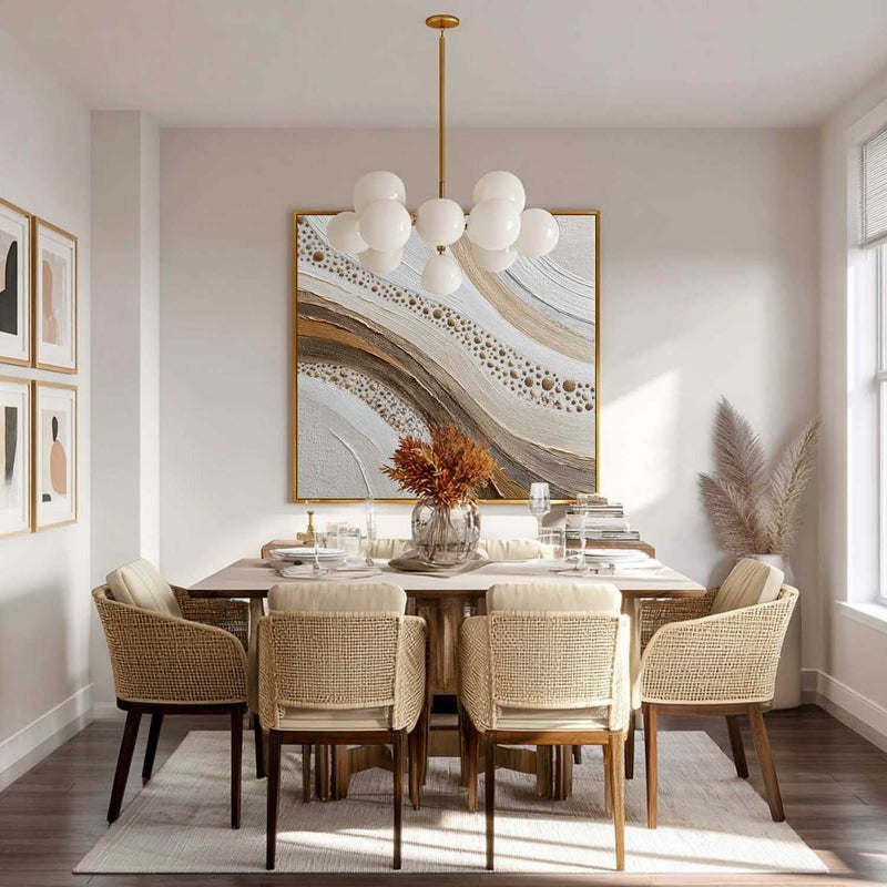 Wall Art Minimalist 3D Gold Dotted Flowing Waves