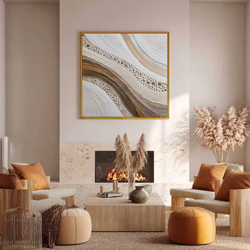 Wall Art Minimalist 3D Gold Dotted Flowing Waves