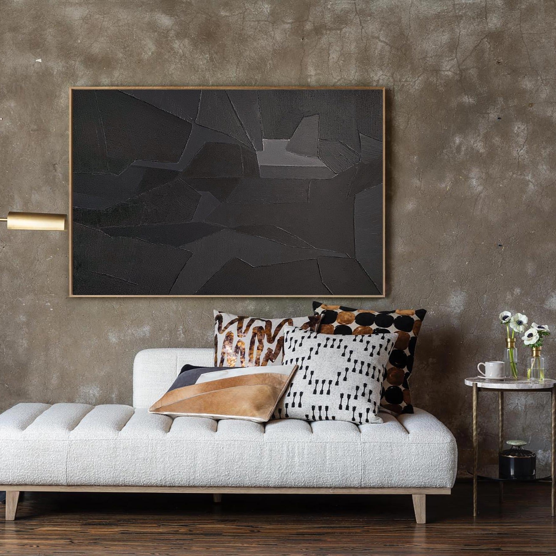 Dark Geometric Abstract Canvas Painting