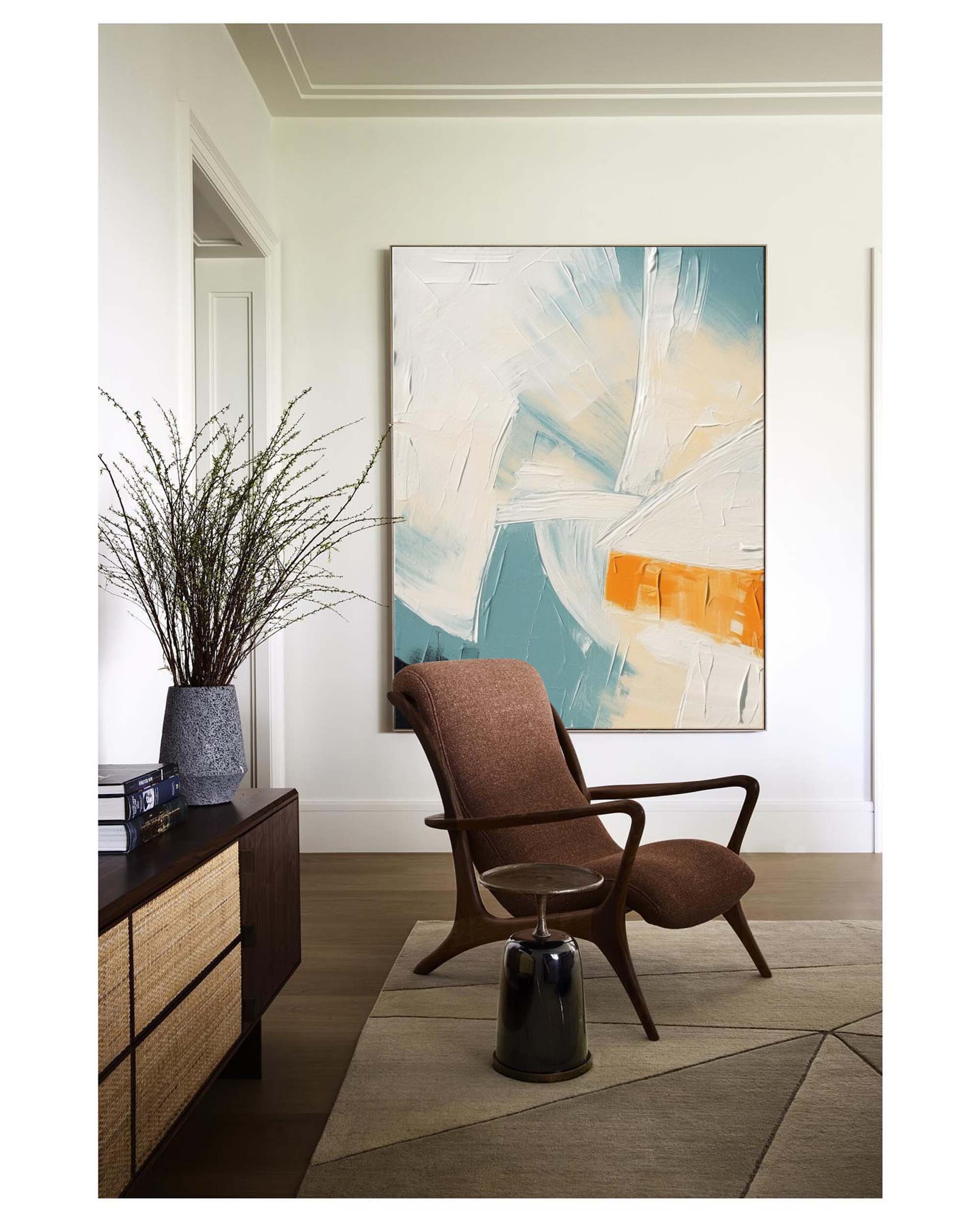 Wall Art Teal Orange Abstract Palette Knife