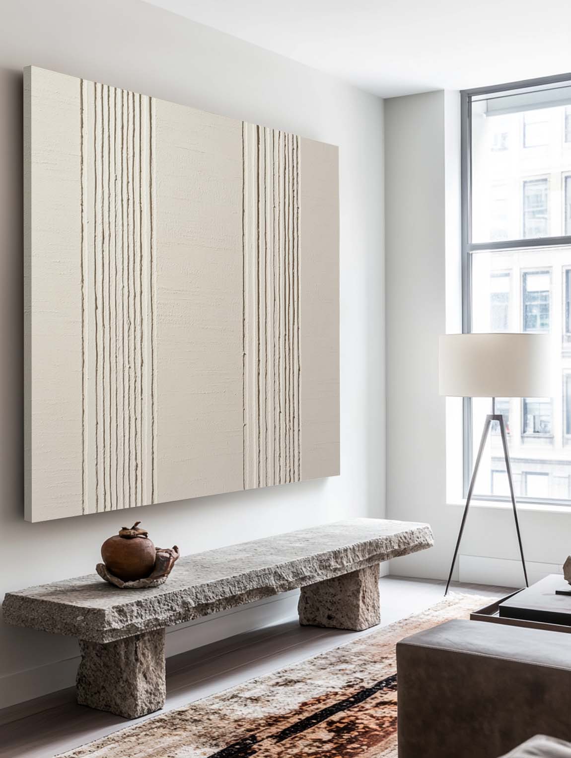 Neutral Beige Vertical Stripe Abstract Thick Tactile Textured Artwork