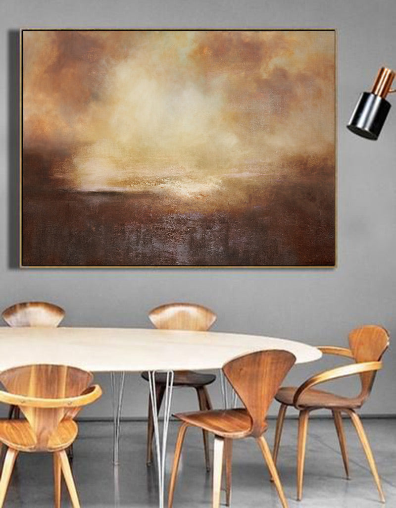 Brown‑Amber Horizontal Golden‑Sky Abstract Landscape Textured Artwork