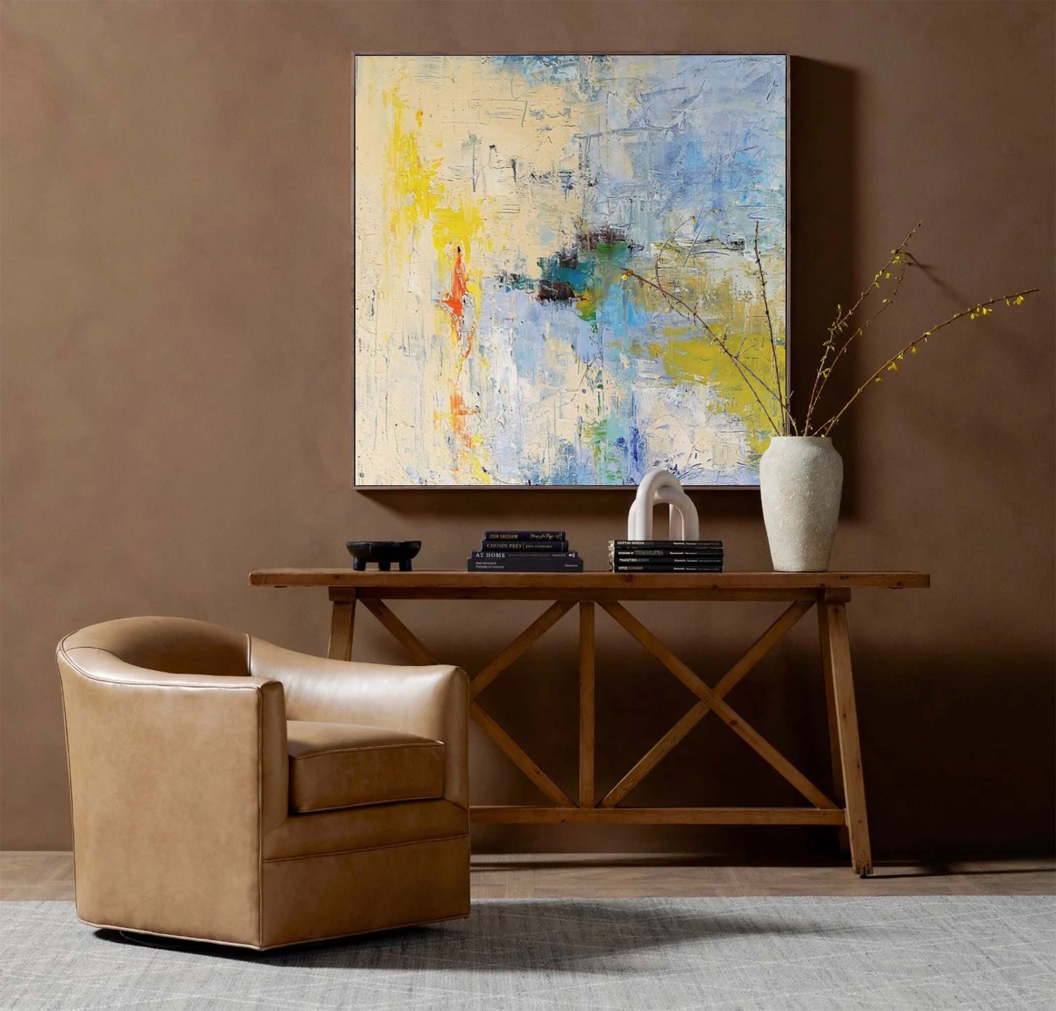 Sunny Yellow Blue Abstract Canvas Art