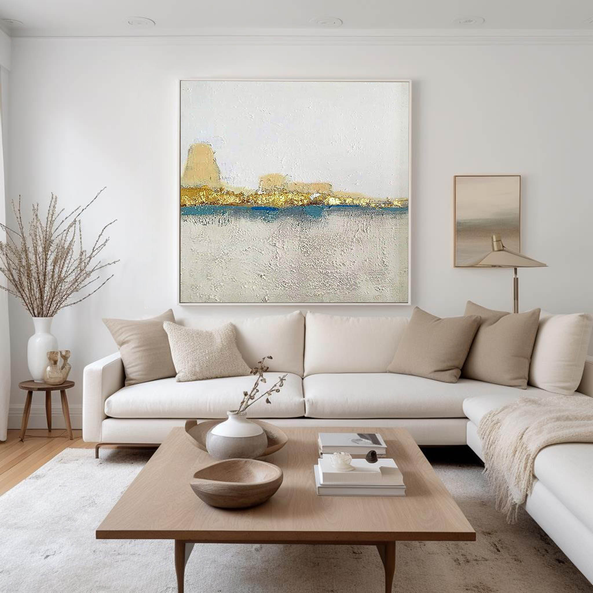 Textured Golden Coastline Framed Canvas Artwork