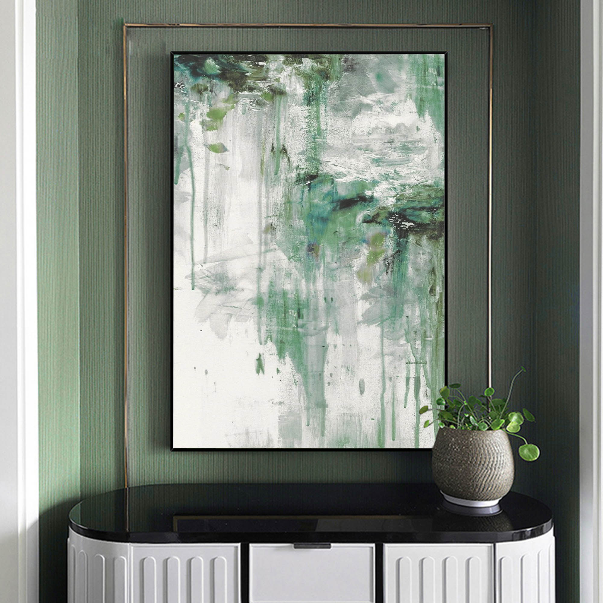 Vertical Fresh Green Dripping Texture Wall Art