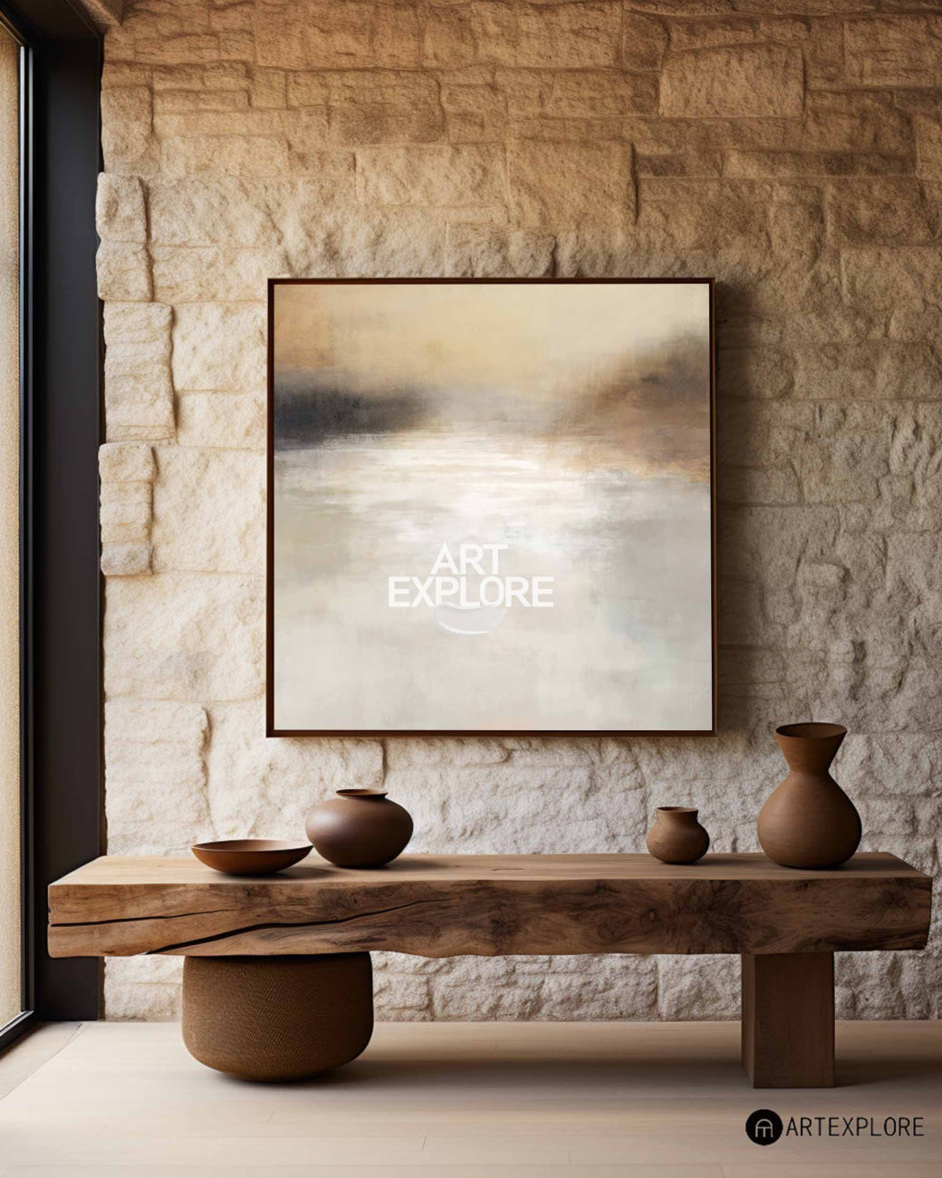 Misty Neutral Horizon Abstract Landscape Wall Art