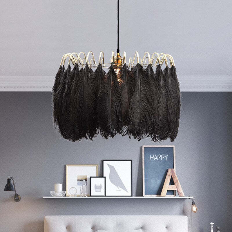 O'Moore Elegant Feather Pendant Light, Black/White, Bedroom/Living Room - Neutralighting
