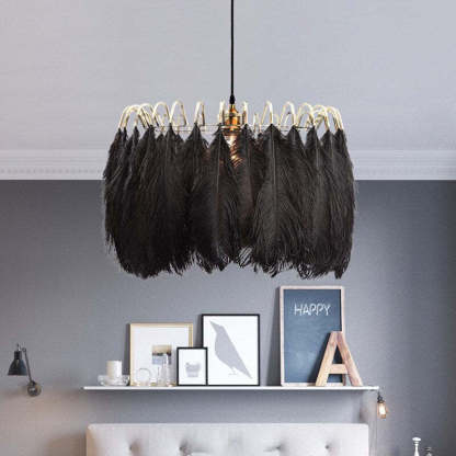 O'Moore Elegant Feather Pendant Light, Black/White, Bedroom/Living Room - Neutralighting