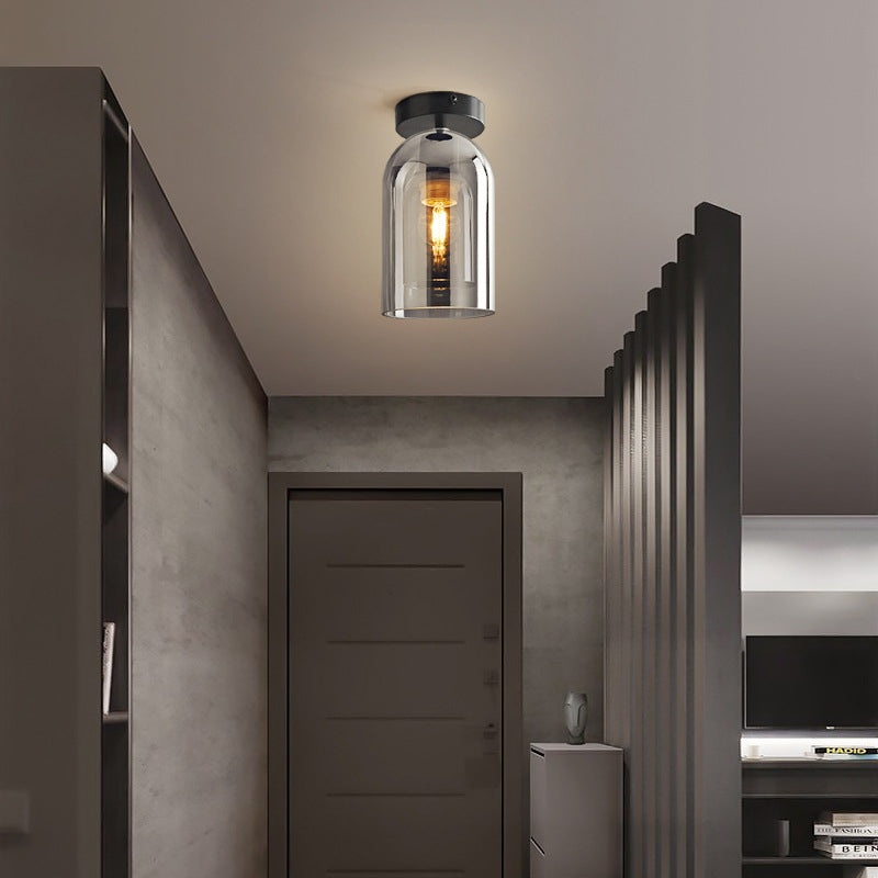 Valentina Modern Cylinder Semi-Flush Mount Clear Glass Ceiling Light, Cognac/Grey - Neutralighting