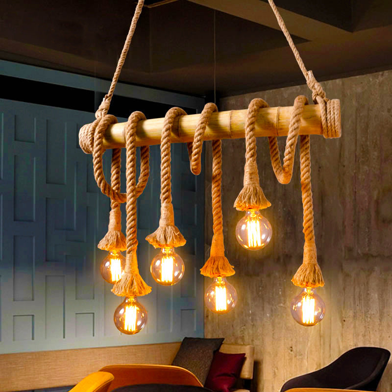 Silva Vintage Wood/Rope Pendant Light, Living Room