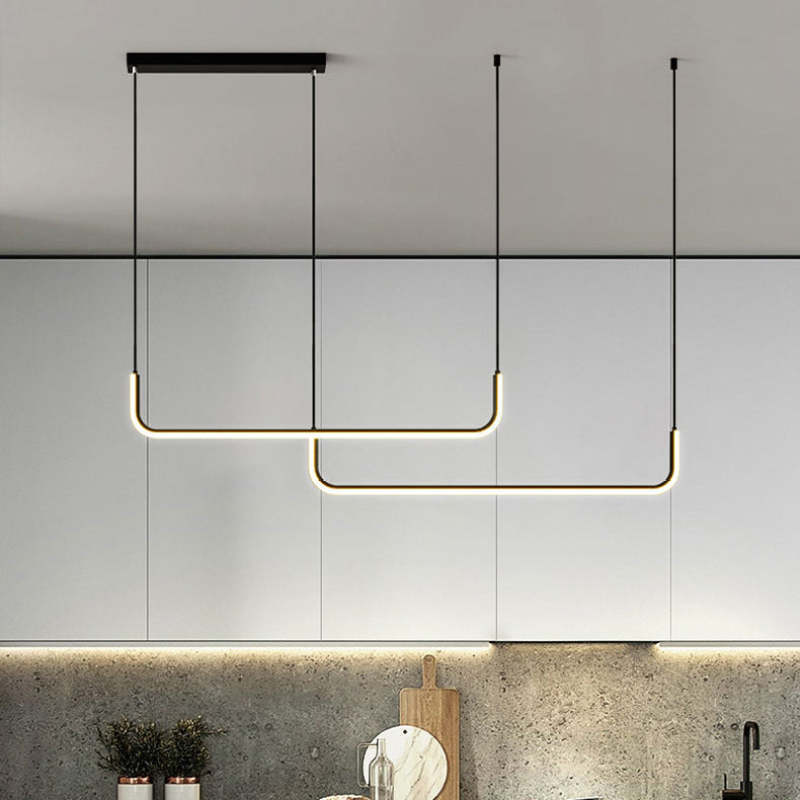 Clen Modern Linear Pendant Light Double Frame, Black/Gold - Neutralighting