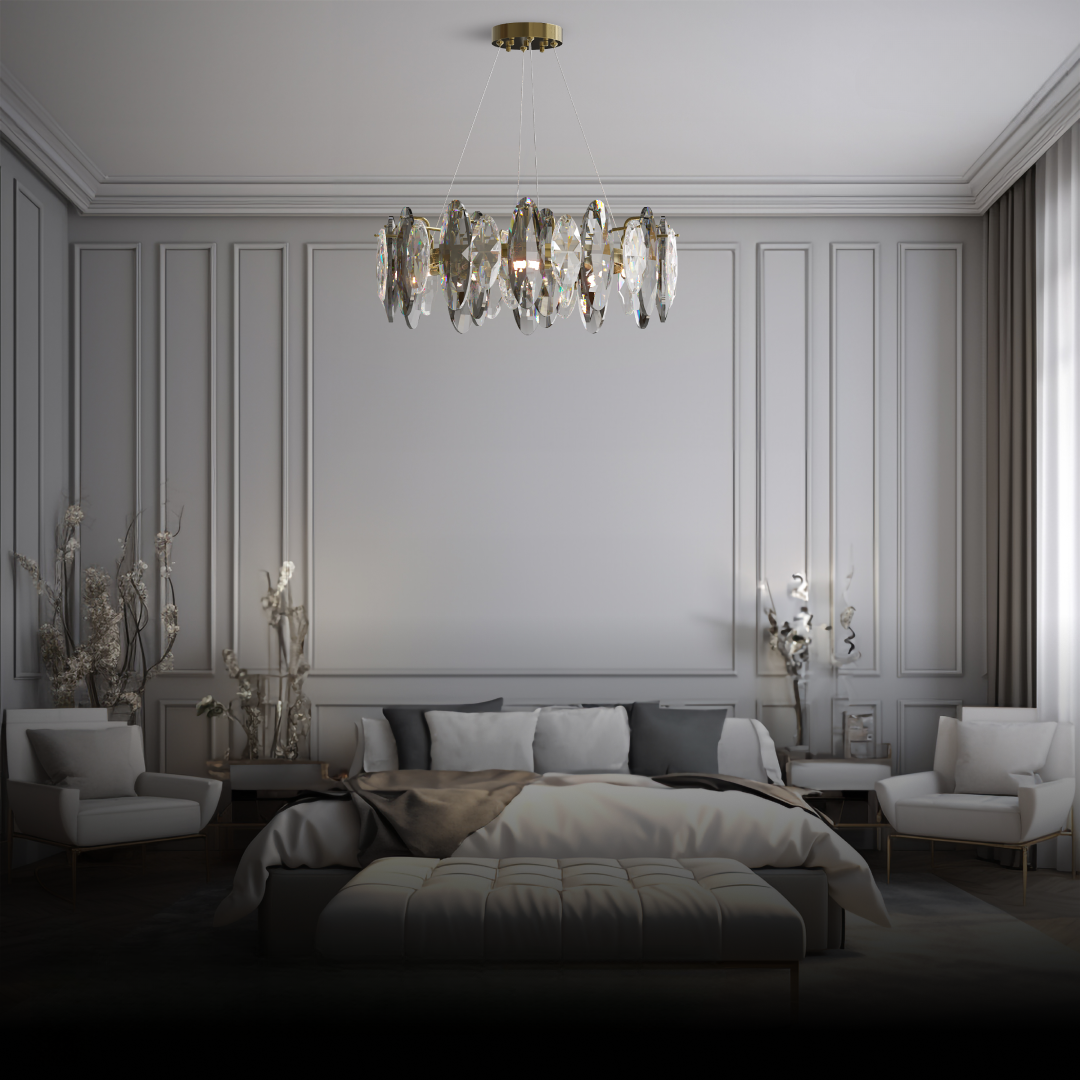 Kristy Crystal Chandelier LED Elliptical Glass/Metal Gold Living Room - Neutralighting