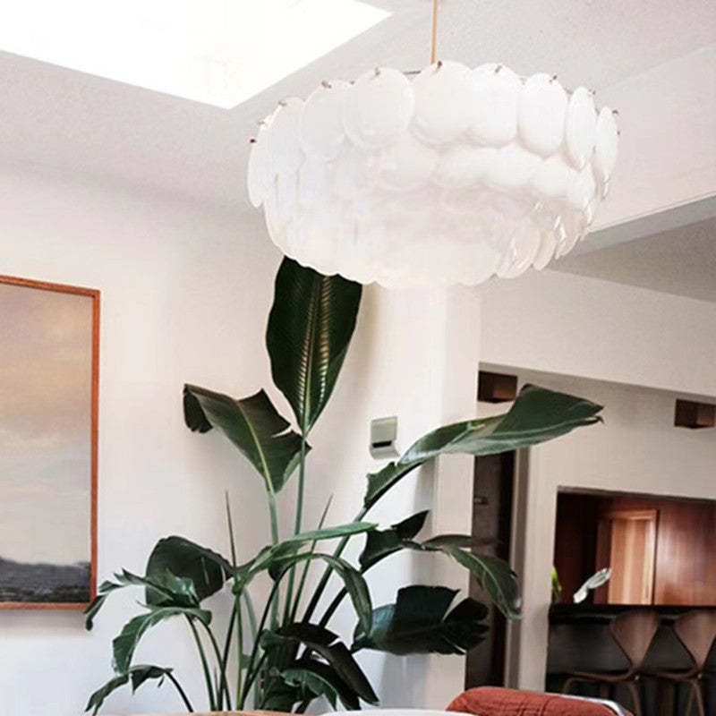 Arisha Wihte Art Deco Chandelier Light Fixture, Ceramic Leaf & Metal - Neutralighting