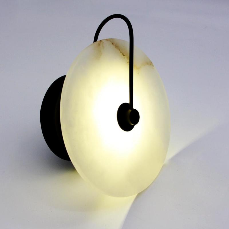 Arisha Round Bedside Wall Light, Artificial Marble, Gold & Black - Neutralighting