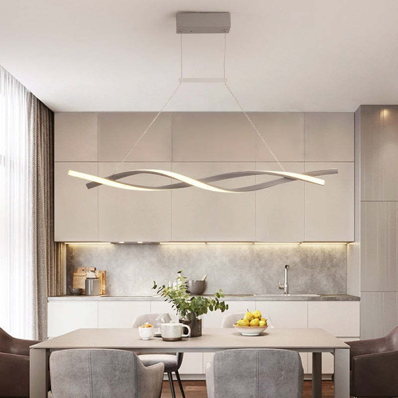 Arisha Pendant Light Linear Double Wave Modern, Metal, Black/Grey, Bedroom - Neutralighting