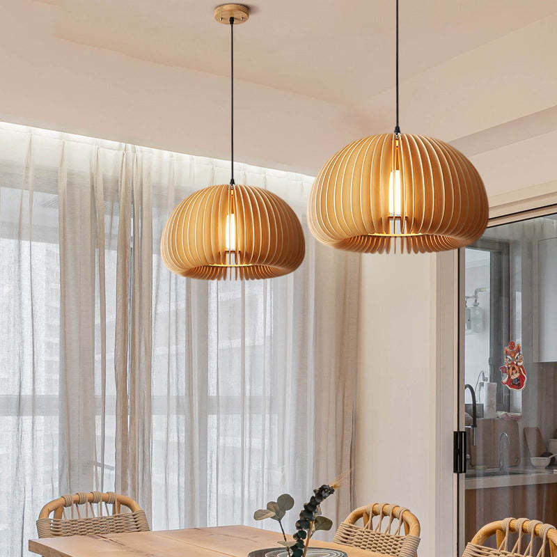 Muto Pumpkin Pendant Light, Wood - Neutralighting