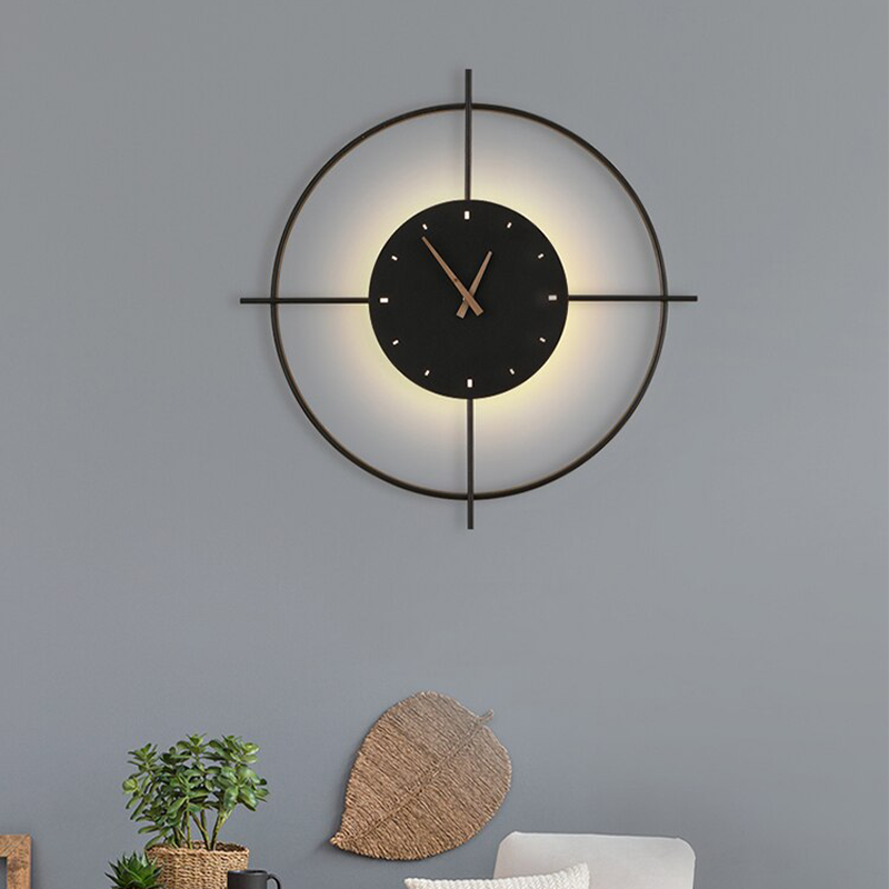 Glint Modern Clock Round Wall Lamp, Gold/Black