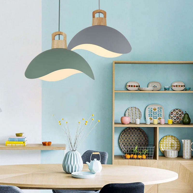 Valentina Colorful Shade Single Pendant Lights, Wood & Metal - Neutralighting