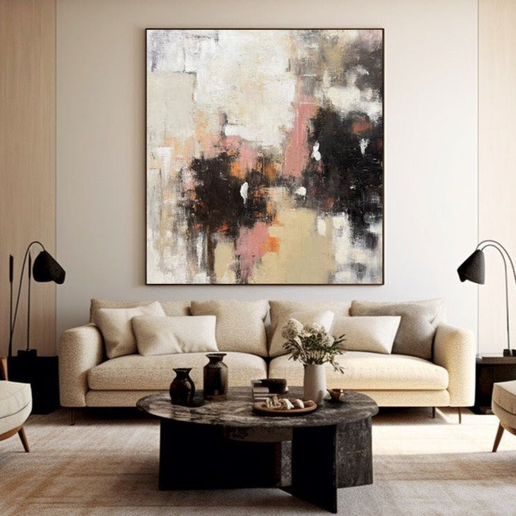 Soft Pink Cream Abstract Oil Painting