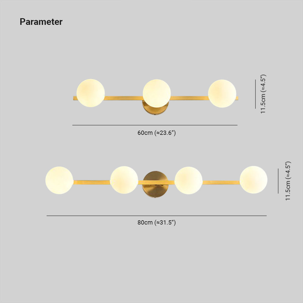 Valentina Retro Globe Linear Metal/Glass Wall Lamp, Gold, Bathroom - Neutralighting