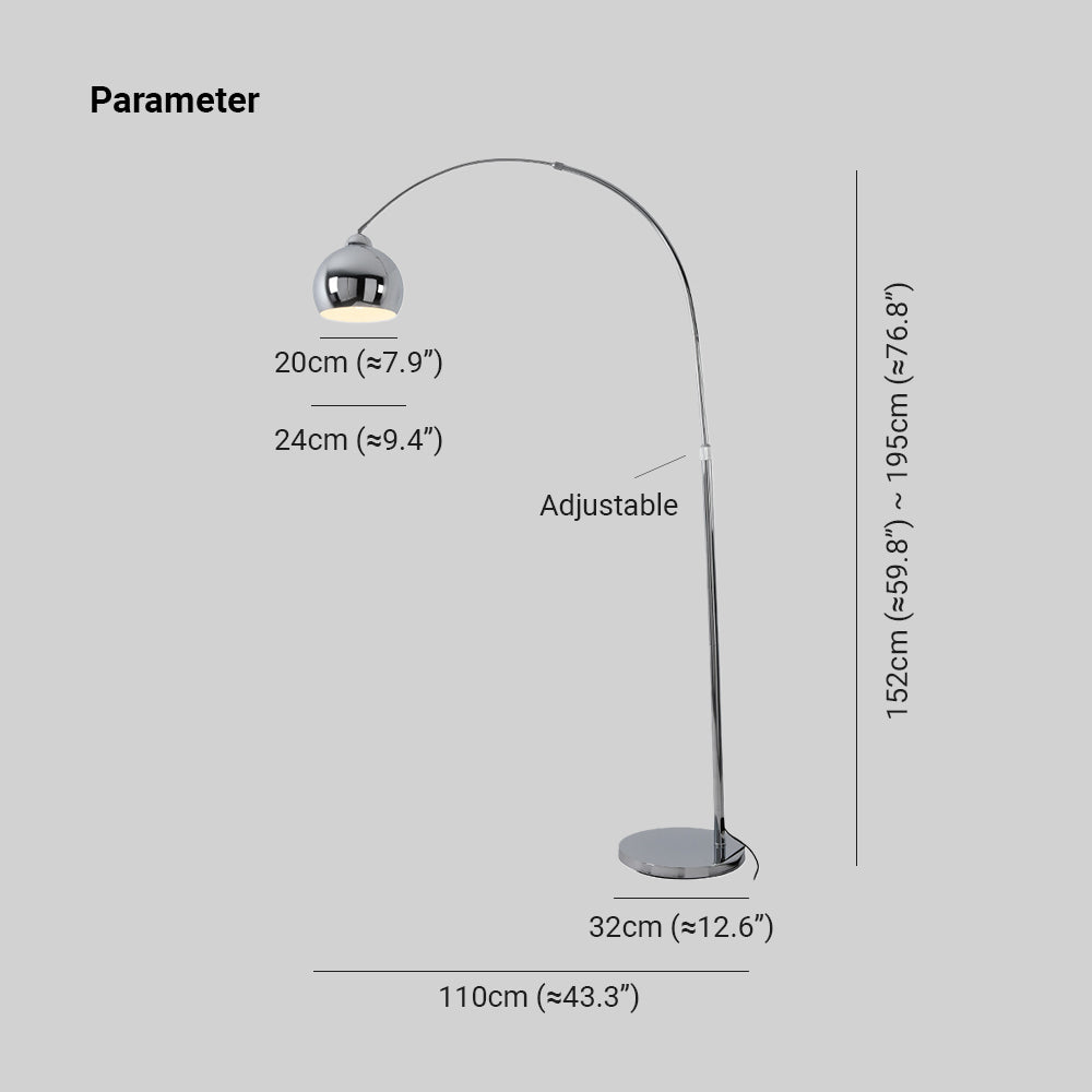 Salgado Modern Arc Metal Floor Lamp, Chrome, Study/Bedroom - Neutralighting