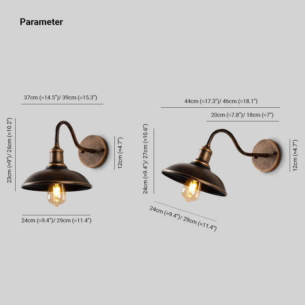 Ray Rustic Bowl Shaped Metal Wall Lamp, Antique Brass