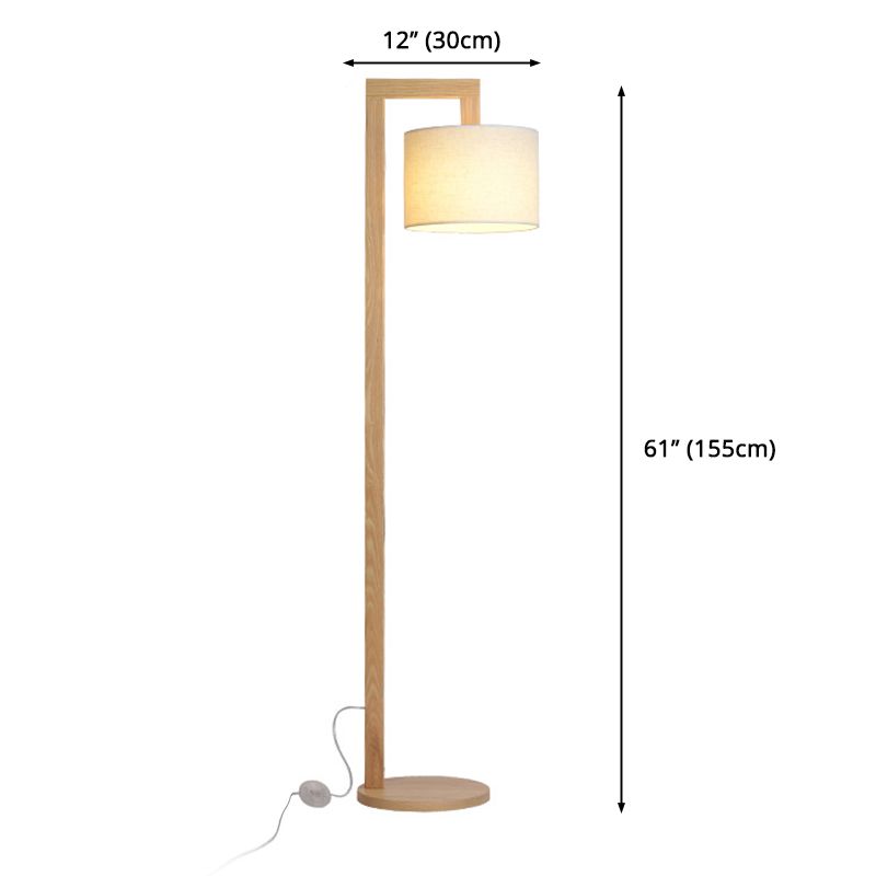 Ozawa Japanese Right Angle Arm Floor Lamp, Beige, Wood/Fabric - Neutralighting