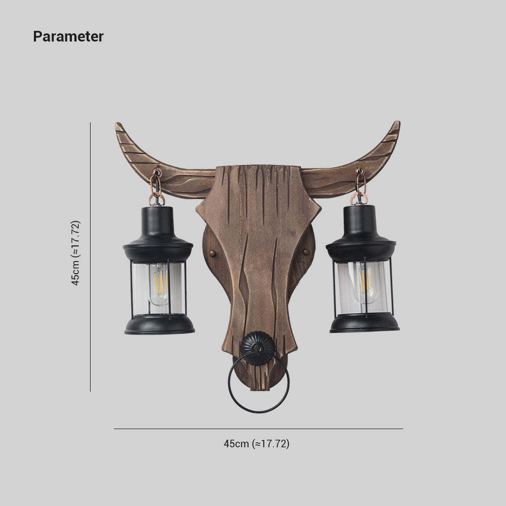 Austin Wall Lamp Bull Shape Vintage, 2 Heads Wood/Metal, Bedroom - Neutralighting