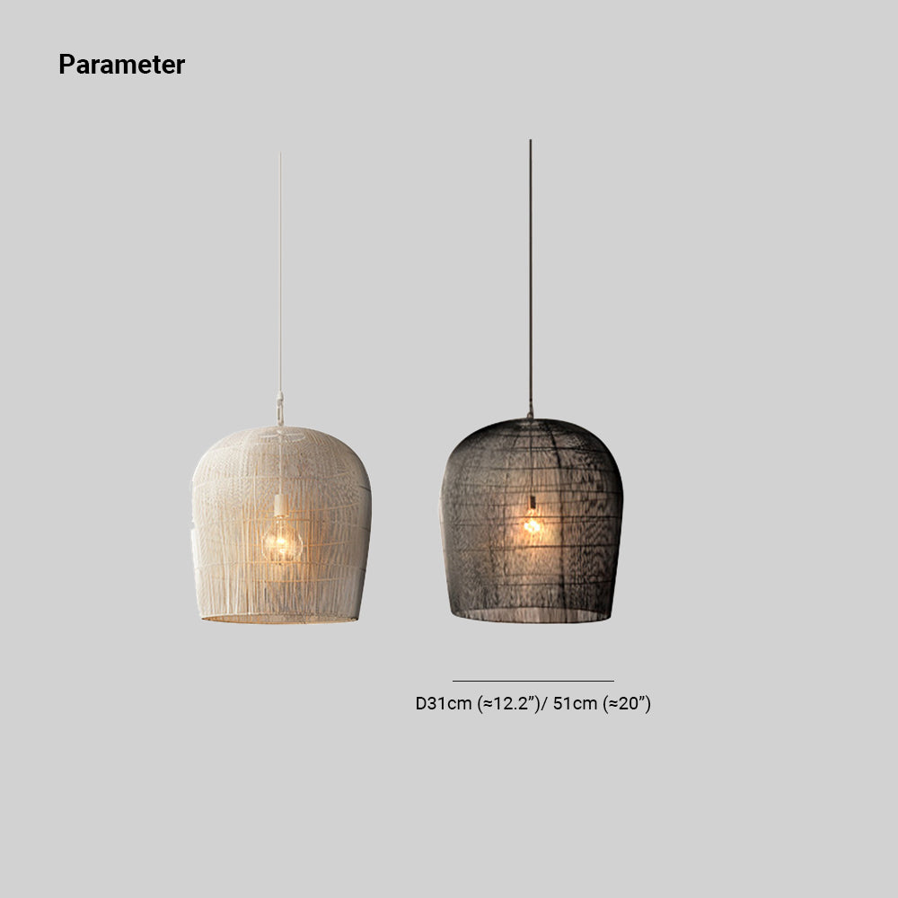 Ritta Wabi Sabi Bird Cage Rattan/Metal Pendant Light, Black/White - Neutralighting