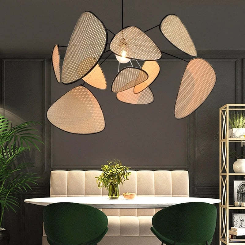 Ritta Pendant Light Leaf Grid, Rattan/Metal, Bedroom - Neutralighting