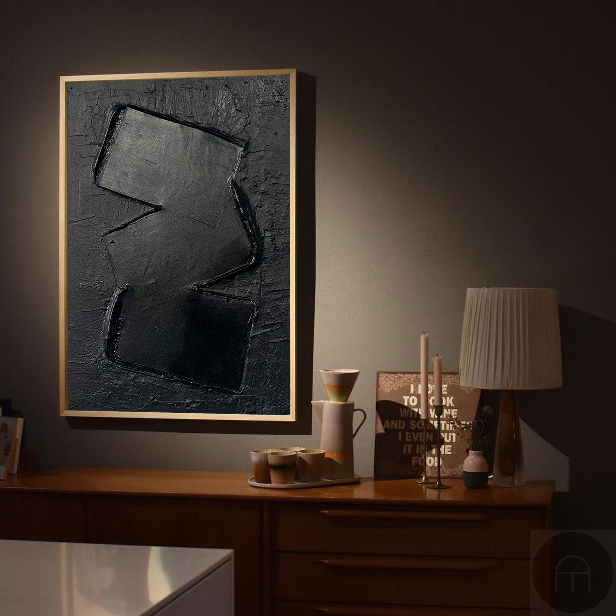 Wall Art Abstract Black Textured Painting