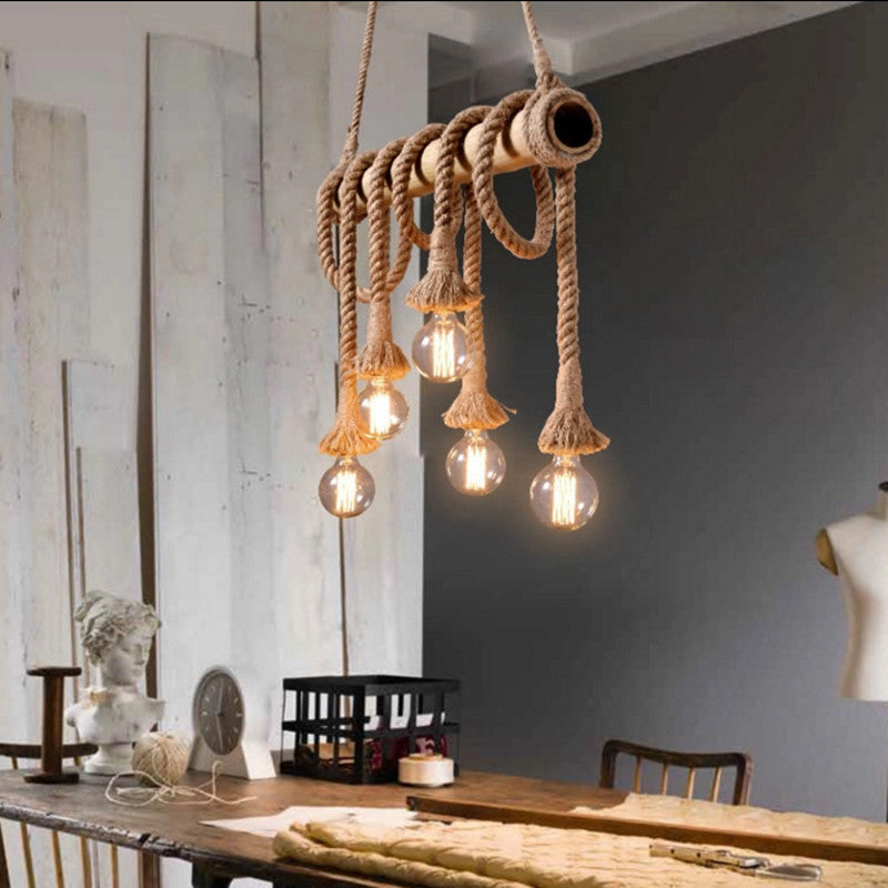 Silva Vintage Wood/Rope Pendant Light, Living Room