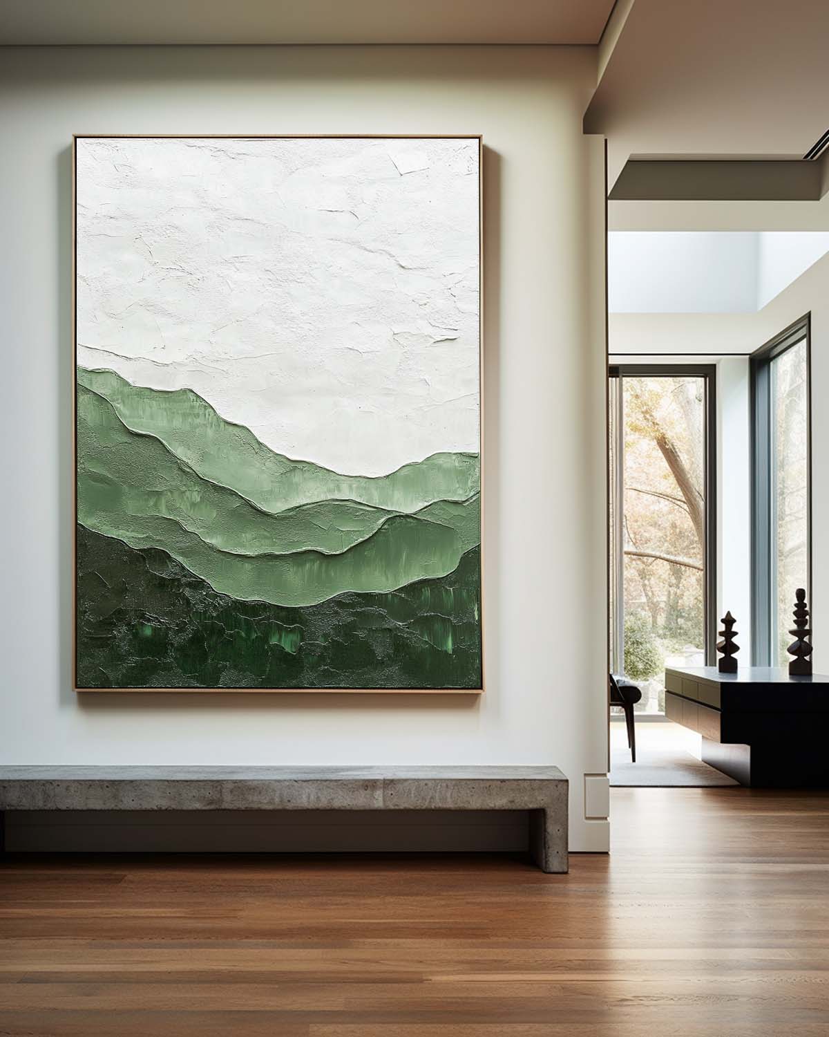 Vertical Layered Sage Mountain Textured Canvas