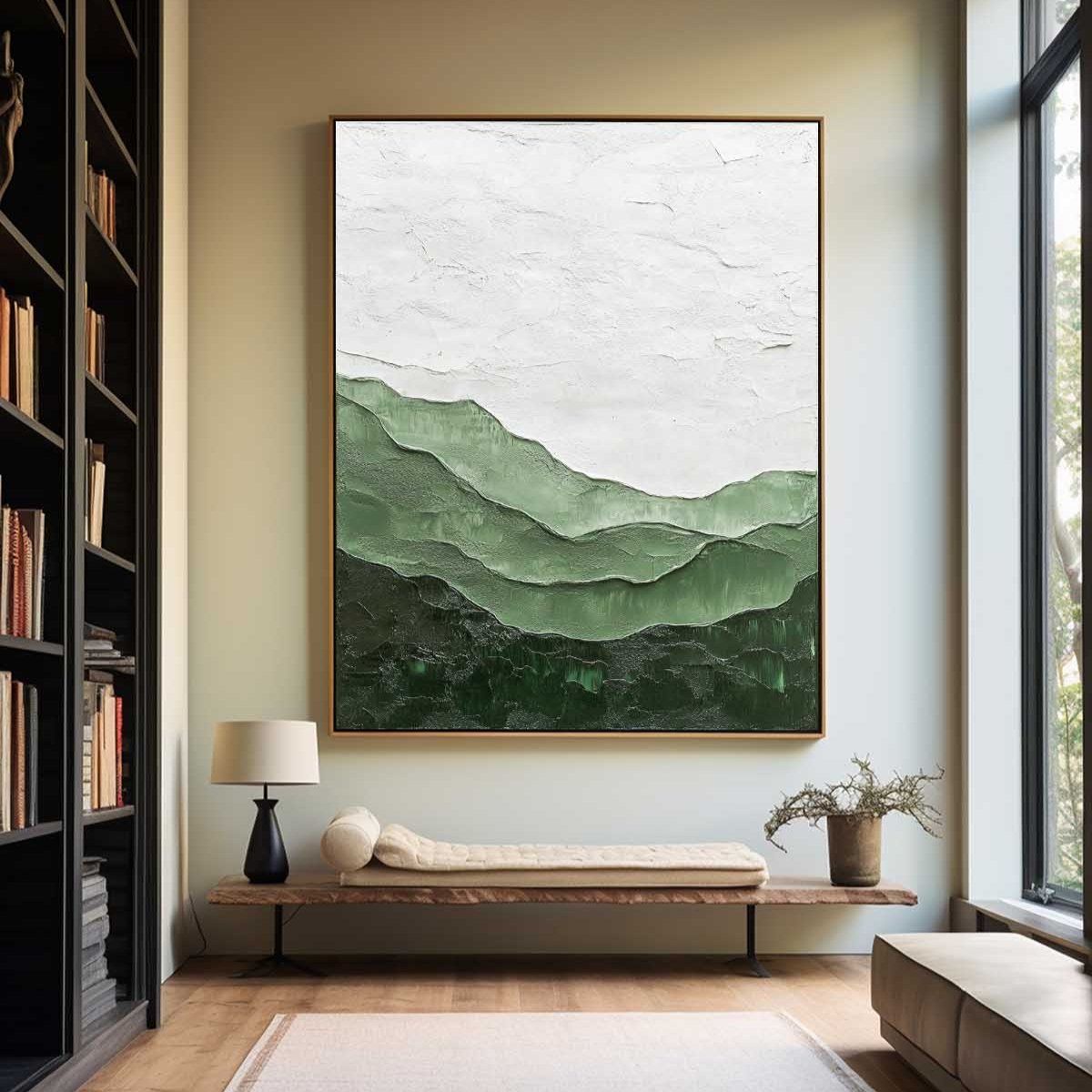 Vertical Layered Sage Mountain Textured Canvas