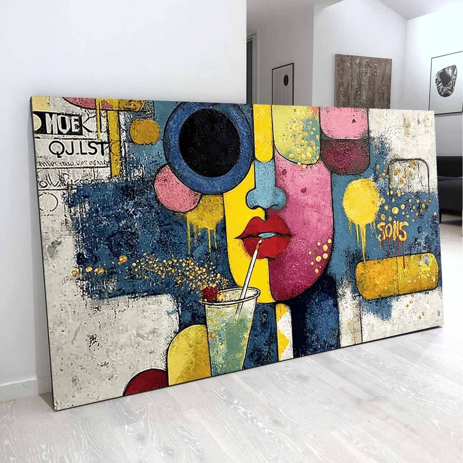 Pop Art Abstract Face & Cocktail Painting
