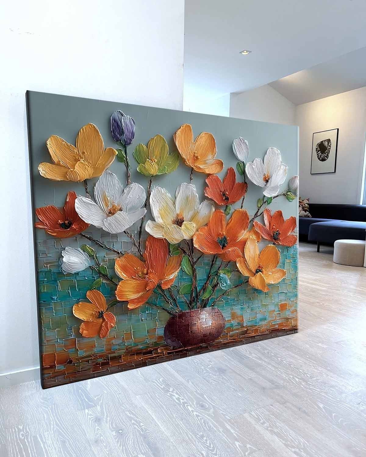 Vibrant Floral Bouquet 3D Impasto Painting