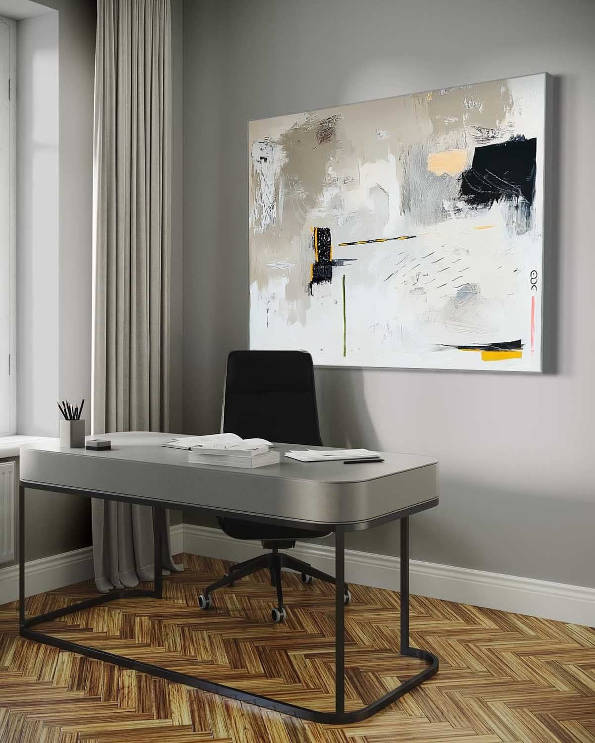 Wall Art Modern Geometric Abstract Black Yellow