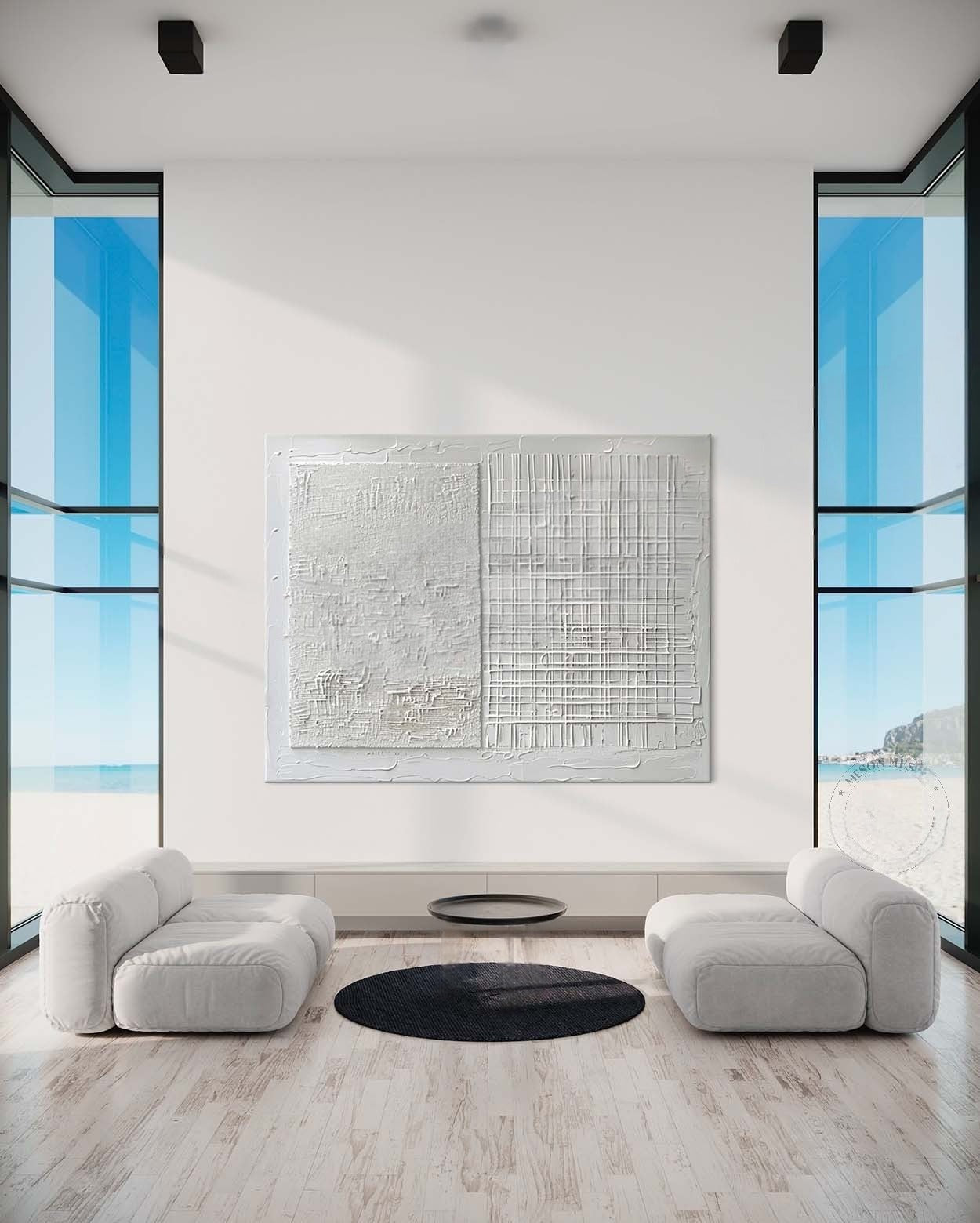 Wall Art White Split Grid Panel Canvas