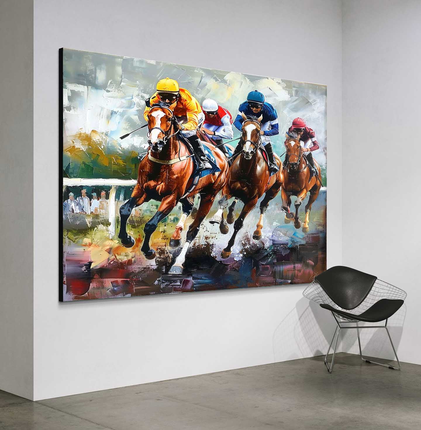 Dynamic Horse Racing Scene Painting