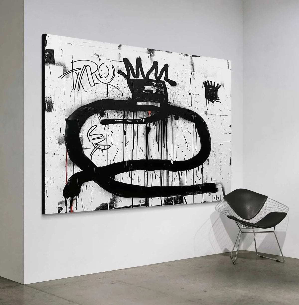 Tactile Neo-Expressionist Oil Painting Bold Black Drips