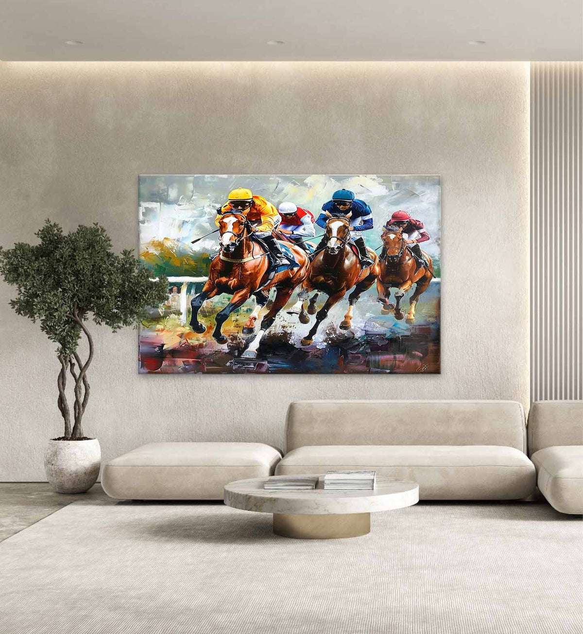 Dynamic Horse Racing Scene Painting