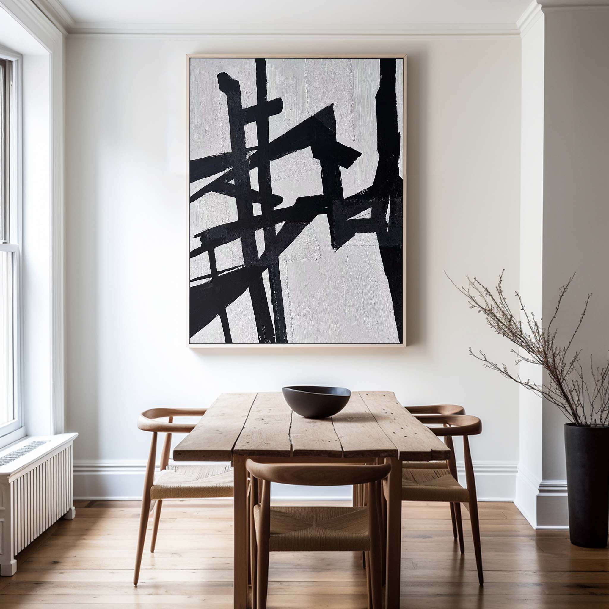 Black White Linear Abstract Painting