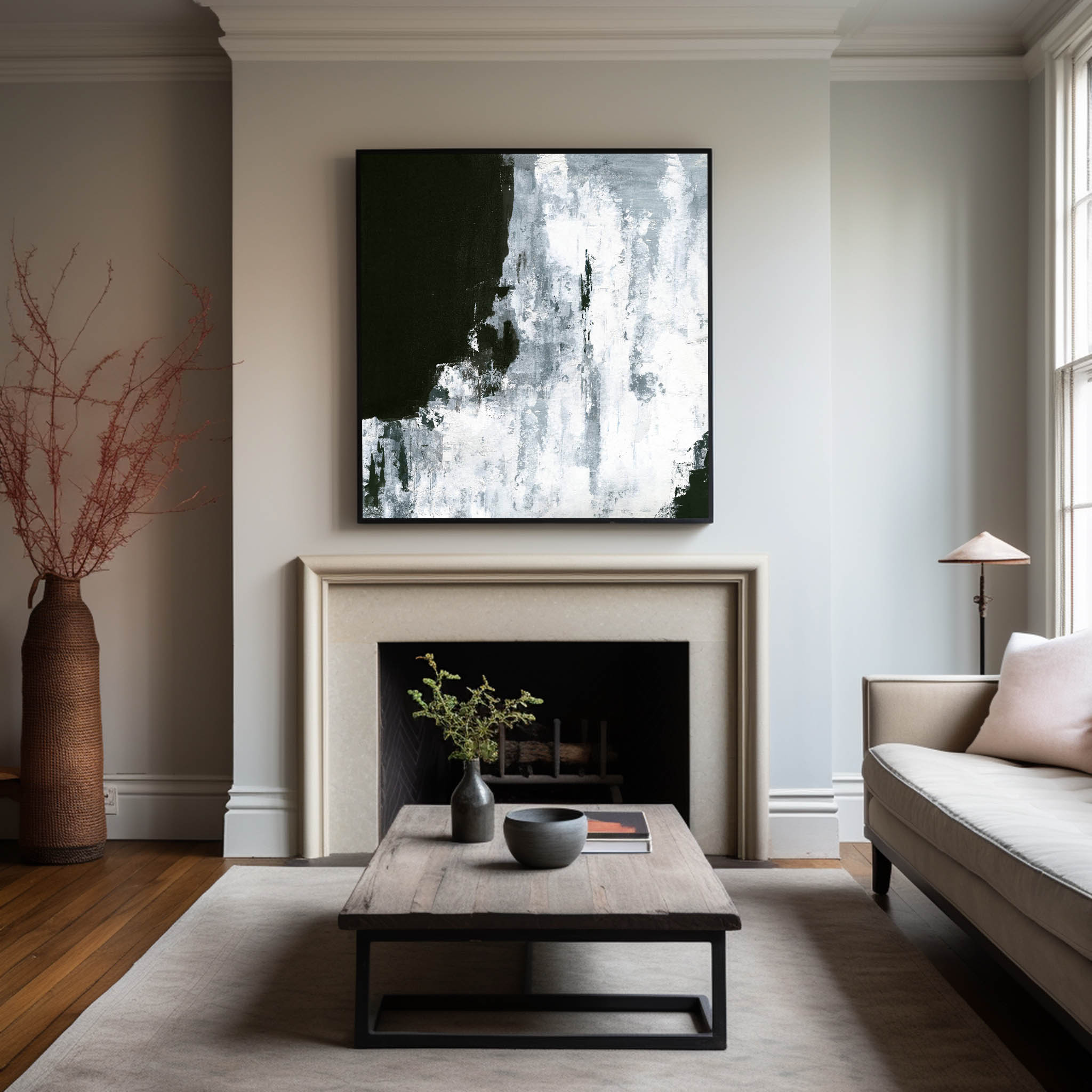 Rothko Style Black White Grey Abstract Wall Canvas